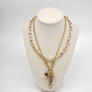 Stainless Steel Gold-Plated Necklace with Authentic Louis Vuitton Padlock